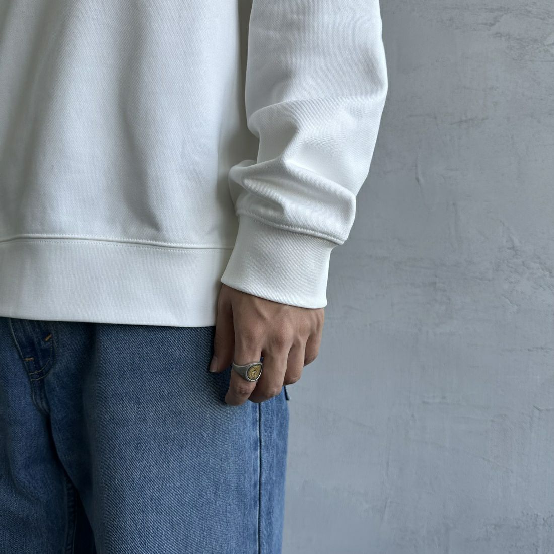 LACOSTE [ラコステ] ワンポイントプリントハーフジップスウェット [SH2735] 70V FLOUR &&モデル身長：179cm 着用サイズ：XL&&