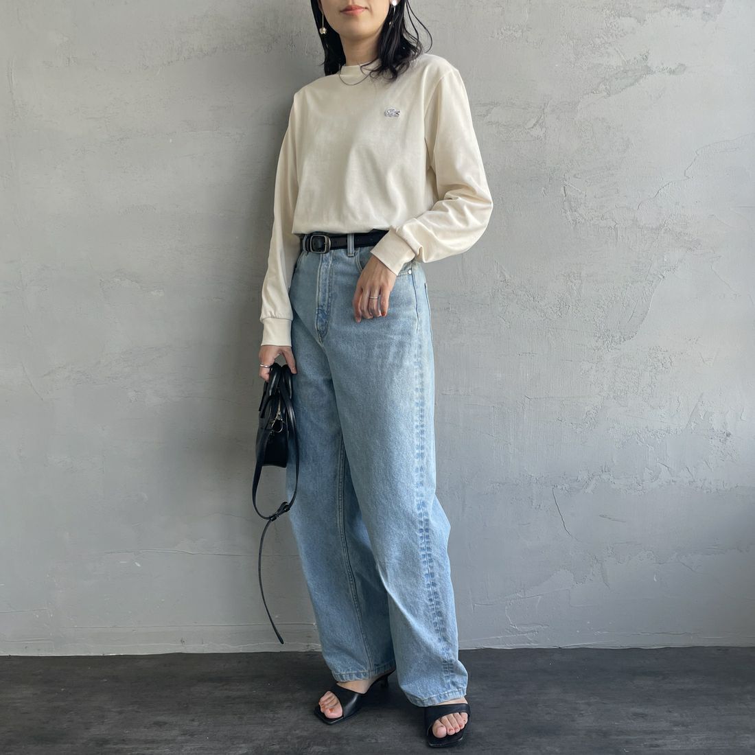 LACOSTE [ラコステ] ベーシックロングスリーブTシャツ [TH5583] XFJ ECRU &&モデル身長：160cm 着用サイズ：2&&