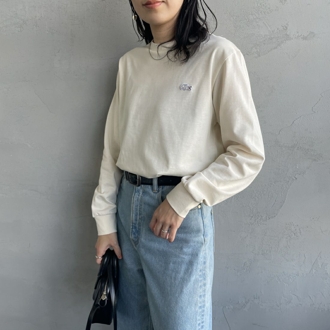 LACOSTE [ラコステ] ベーシックロングスリーブTシャツ [TH5583] XFJ ECRU &&モデル身長：160cm 着用サイズ：2&&