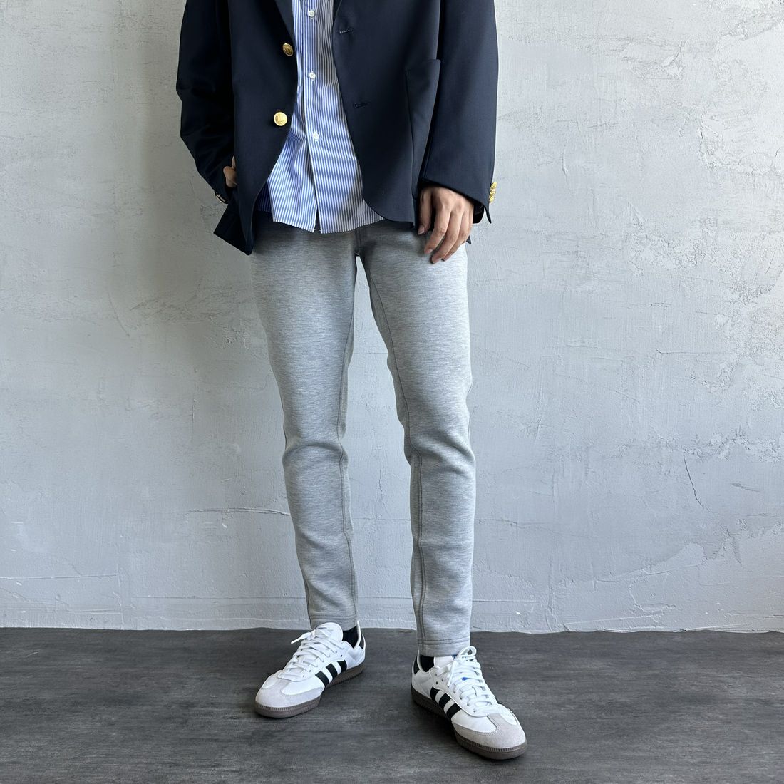 GRAMiCCi [グラミチ] 別注 テックニットスリムパンツ [GUP4-F1023-JF] GRAY &&モデル身長：179cm 着用サイズ：S&&