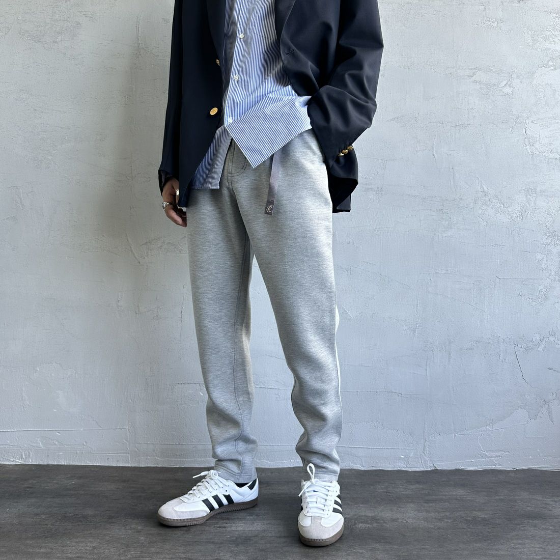 GRAMiCCi [グラミチ] 別注 テックニットスリムパンツ [GUP4-F1023-JF] GRAY GRAMiCCi [グラミチ] 別注 テックニットスリムパンツ [GUP4-F1023-JF] GRAY &&モデル身長：179cm 着用サイズ：L&&