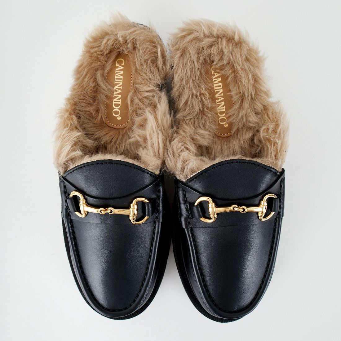 Caminando [カミナンド] ファービット付き フラットシューズ [22115W] BLACK