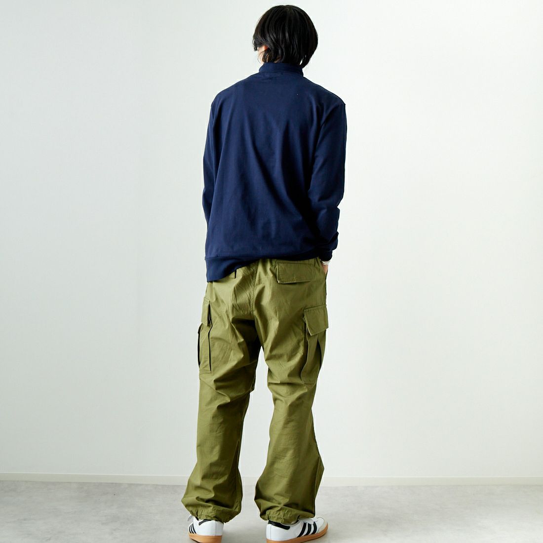 amne [アンヌ] ジャージータートルTシャツ [AMN-CS-066] NAVY &&モデル身長：179cm 着用サイズ：3&&