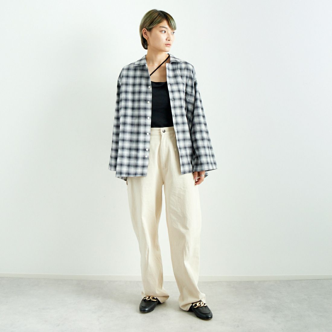 INDIVIDUALIZED SHIRTS [インディビジュアライズド シャツ] 別注 フランネルプレイドシャツ [IS200000002-JF] R12GFP BLK &&モデル身長：160cm 着用サイズ：F&&