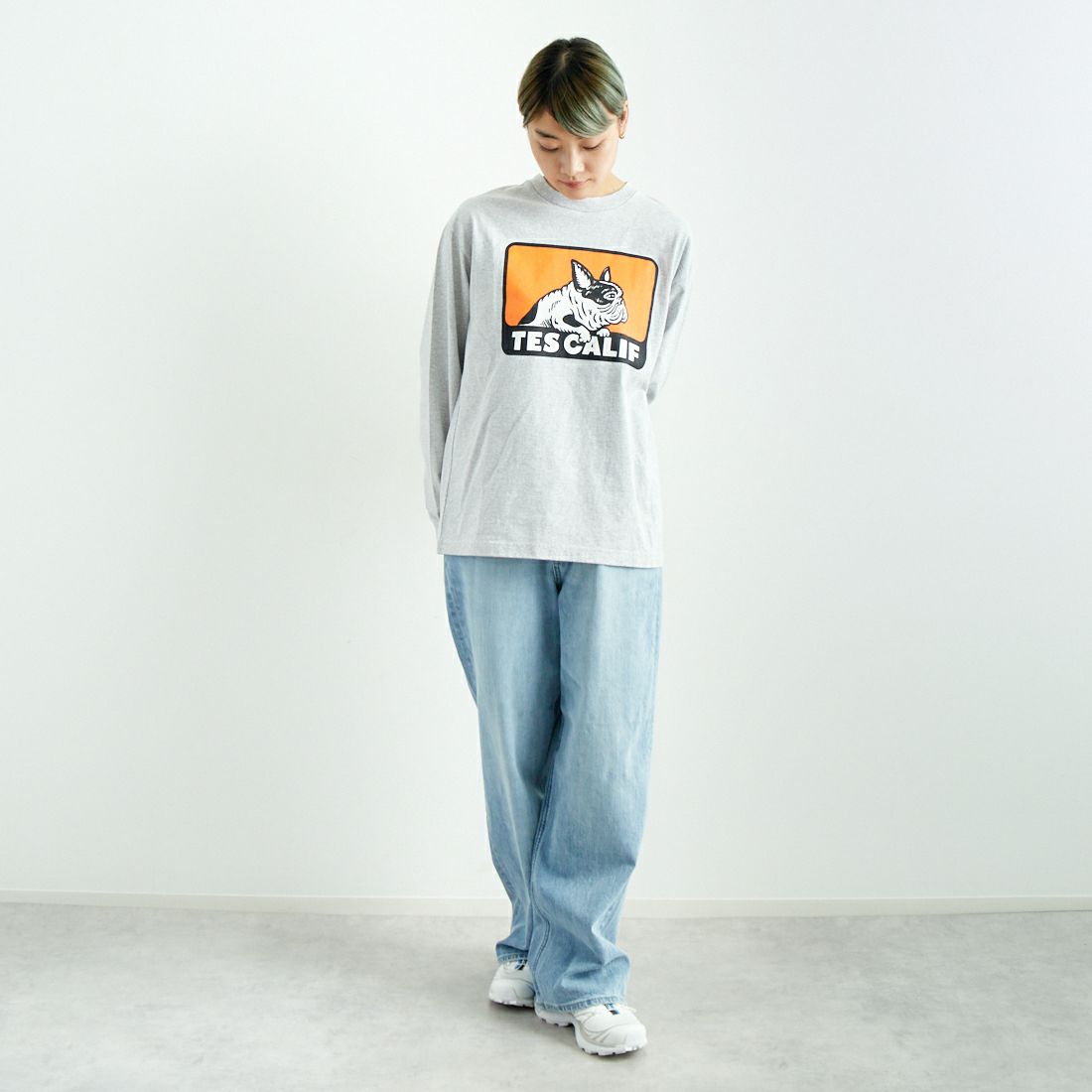 The Endless Summer [エンドレスサマー] ボックスロゴ ロングスリーブTシャツ [FH-24774323] 03 MIX GRY &&モデル身長：160cm 着用サイズ：S&&
