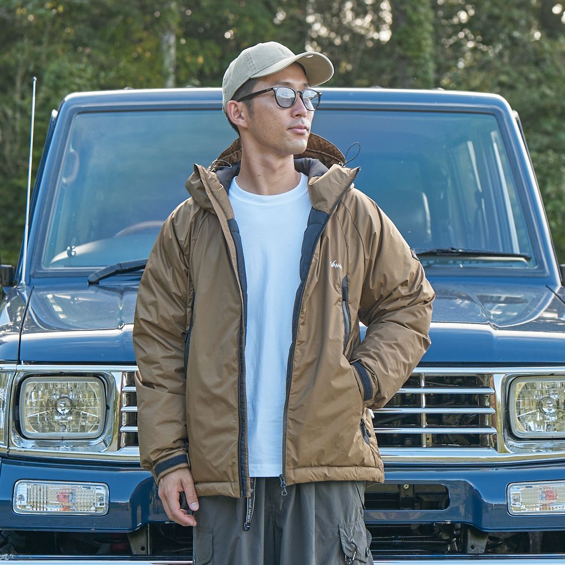 JEANSFACTORY × NANGA [ジーンズファクトリー × ナンガ] 別注 オーロラテックスダウンジャケット [JMP-244-022] COYOTE &&モデル身長：176cm 着用サイズ：L&&