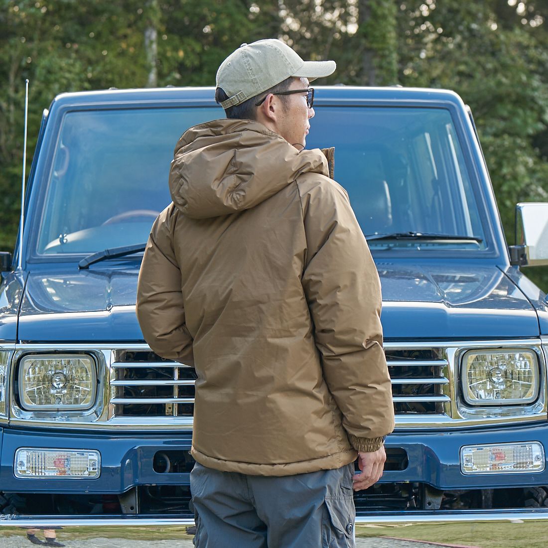 JEANSFACTORY × NANGA [ジーンズファクトリー × ナンガ] 別注 オーロラテックスダウンジャケット [JMP-244-022] COYOTE &&モデル身長：176cm 着用サイズ：L&&