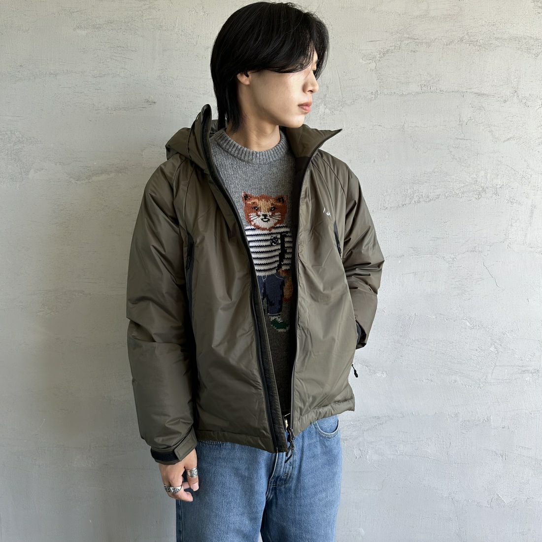 JEANSFACTORY × NANGA [ジーンズファクトリー × ナンガ] 別注 オーロラテックスダウンジャケット [JMP-244-022] KHAKI &&モデル身長：179cm 着用サイズ：L&&