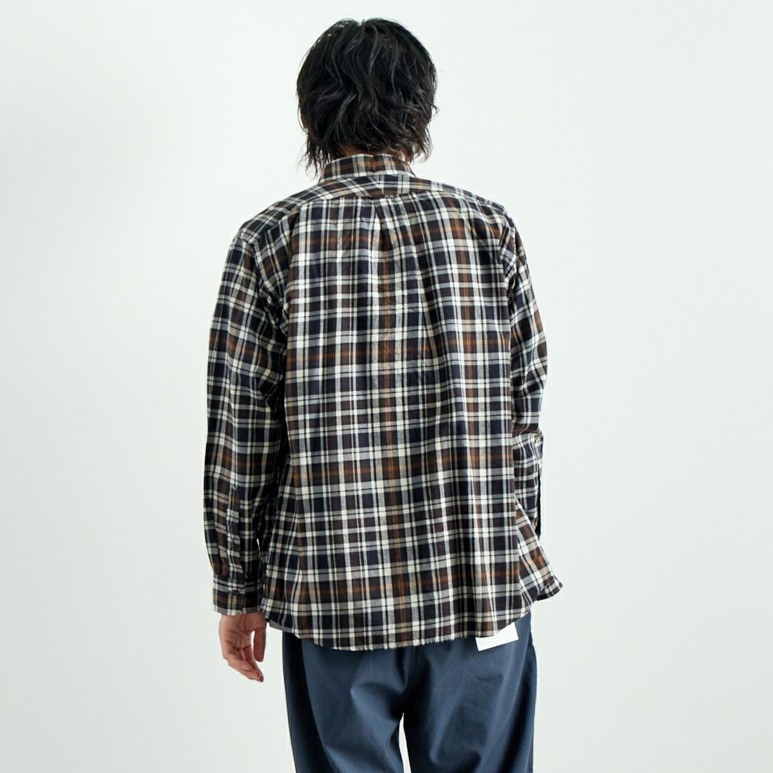 Gymphlex [ジムフレックス] ボタンダウン チェックシャツ [GY-B0196CTE] NV/L.BR CK &&モデル身長：182cm 着用サイズ：L&&