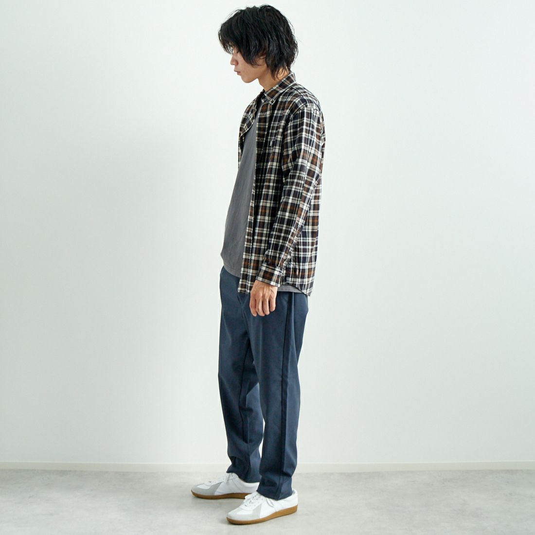 Gymphlex [ジムフレックス] ボタンダウン チェックシャツ [GY-B0196CTE] NV/L.BR CK &&モデル身長：182cm 着用サイズ：L&&