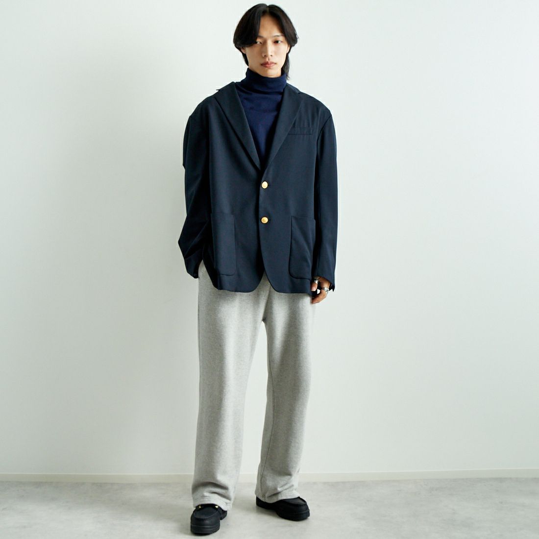 Gymphlex [ジムフレックス] 2Bジャケット [GY-A0553CWT] DK.NAVY &&モデル身長：179cm 着用サイズ：L&&