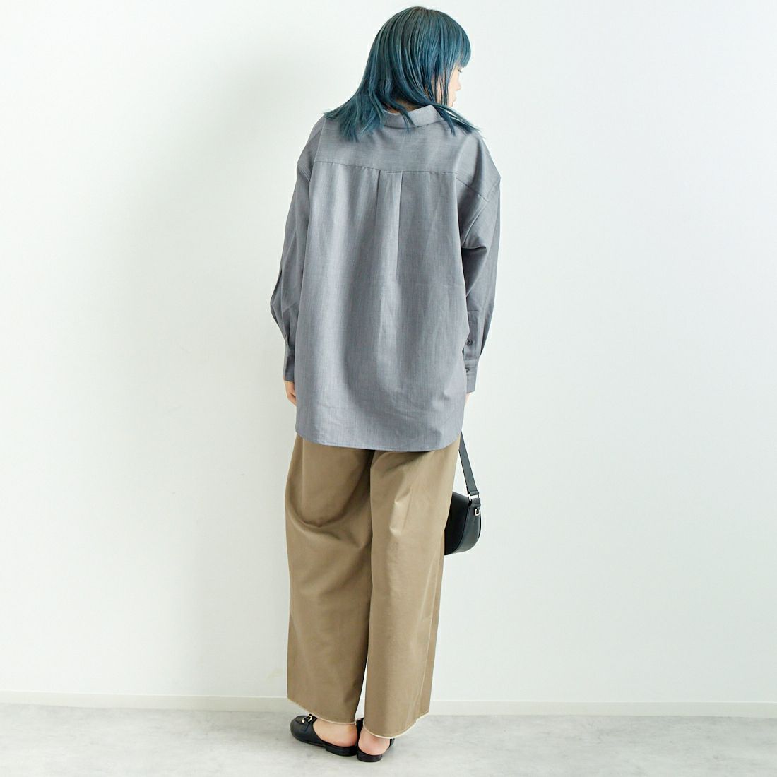 Jeans Factory Clothes [ジーンズファクトリークローズ] テンセルウール ロングスリーブシャツ [LFE700] 830 GRAY &&モデル身長：167cm 着用サイズ：F&&
