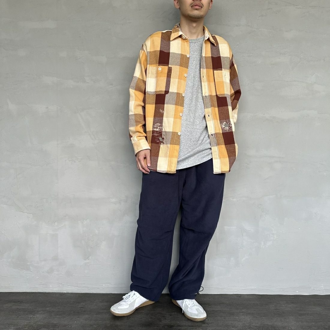 frostline [フロストライン] 別注 ナイロンフリース リバーシブルパンツ [FL5-PT-IN4-JF] NAVY &&モデル身長：168cm 着用サイズ：L&&