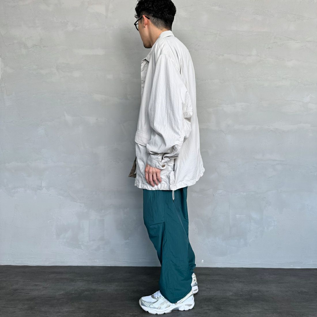 frostline [フロストライン] 別注 ナイロンフリース リバーシブルパンツ [FL5-PT-IN4-JF] GREEN &&モデル身長：168cm 着用サイズ：L&&