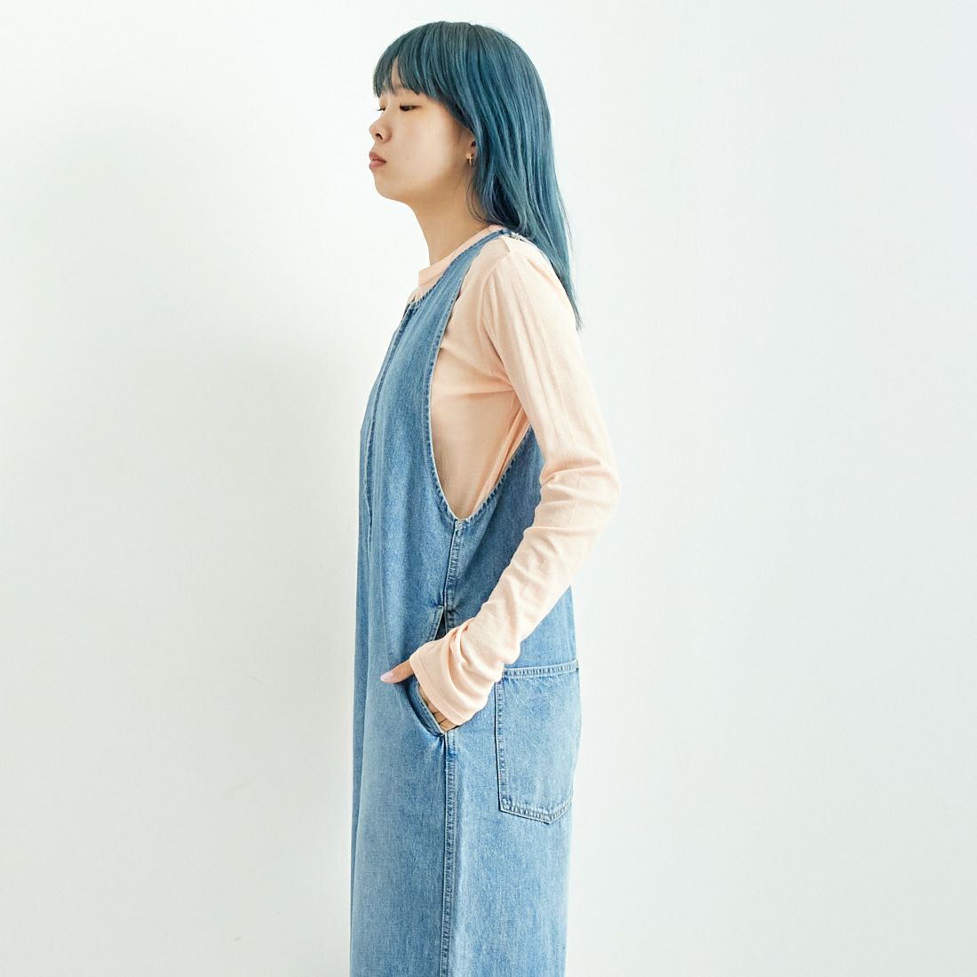 Johnbull [ジョンブル] コットンデニムオールインワン [JL243P20] 016 ﾌﾞﾘｰﾁ &&モデル身長：167cm 着用サイズ：M&&