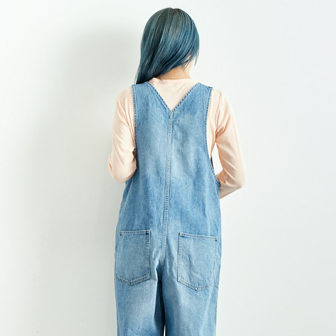 Johnbull [ジョンブル] コットンデニムオールインワン [JL243P20] 016 ﾌﾞﾘｰﾁ &&モデル身長：167cm 着用サイズ：M&&