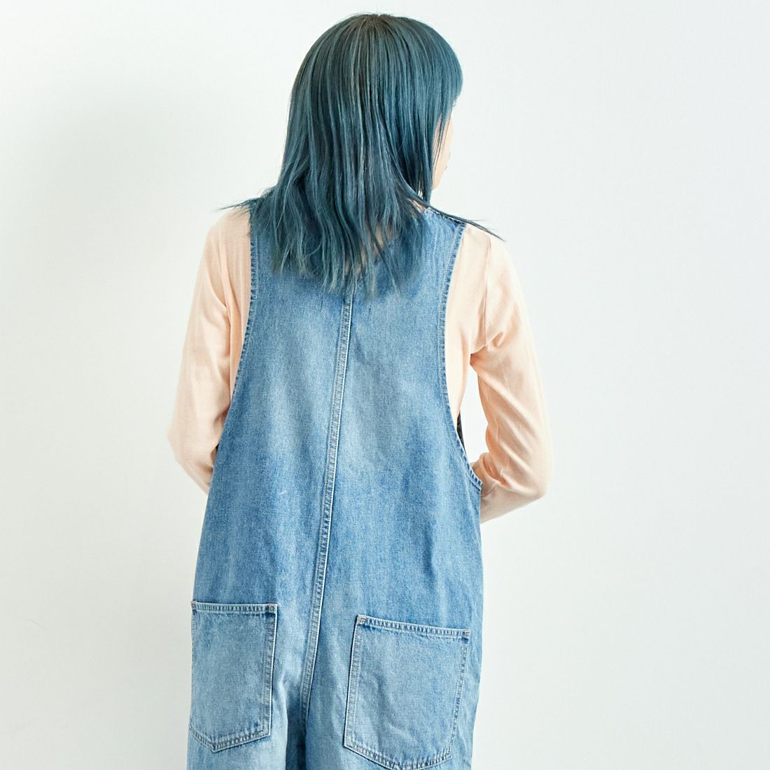 Johnbull [ジョンブル] コットンデニムオールインワン [JL243P20] 016 ﾌﾞﾘｰﾁ &&モデル身長：167cm 着用サイズ：M&&
