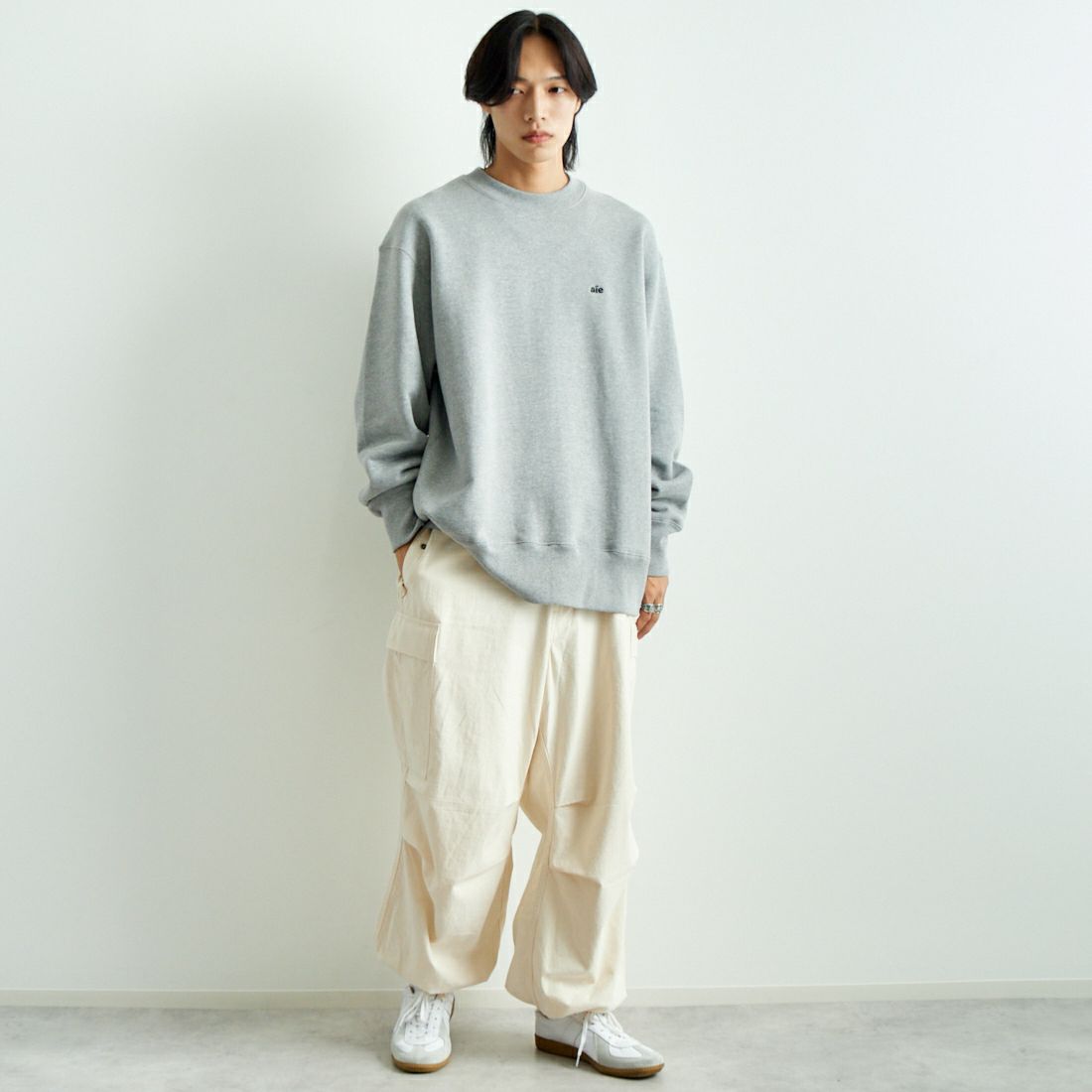 AiE [エーアイイー] モックネックTシャツ [PU678] B H.GREY &&モデル身長：179cm 着用サイズ：XL&&