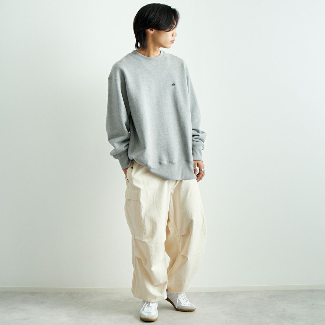 AiE [エーアイイー] モックネックTシャツ [PU678] B H.GREY &&モデル身長：179cm 着用サイズ：XL&&