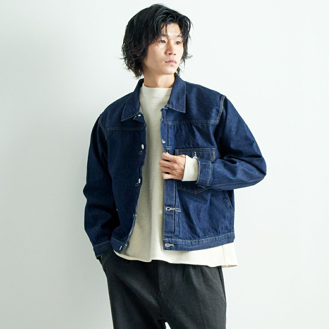 01 RINSE&&モデル身長：182cm 着用サイズ：L&&