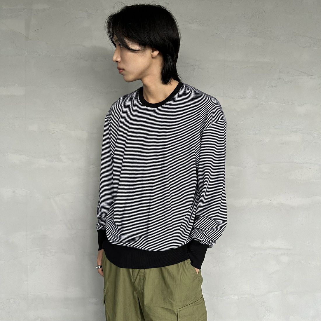 GICIPI [ジチピ] LUPO クルーネックニットソー [2401A] NERO/BIANC &&モデル身長：179cm 着用サイズ：5&&