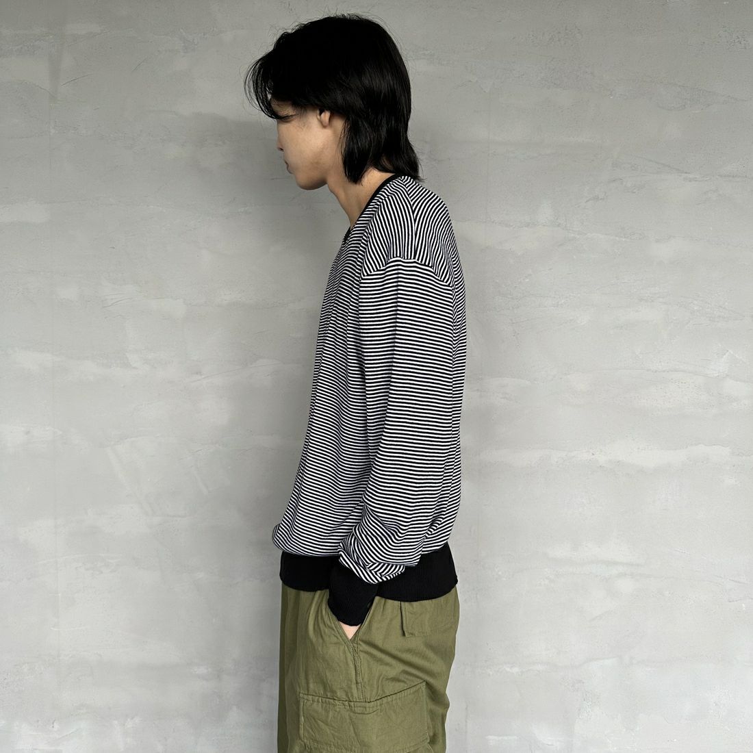 GICIPI [ジチピ] LUPO クルーネックニットソー [2401A] NERO/BIANC &&モデル身長：179cm 着用サイズ：5&&