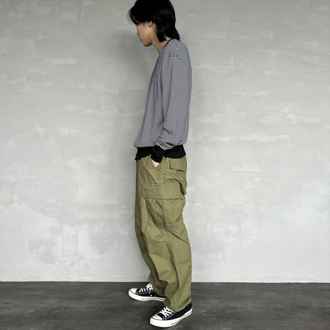 GICIPI [ジチピ] LUPO クルーネックニットソー [2401A] NERO/BIANC &&モデル身長：179cm 着用サイズ：5&&