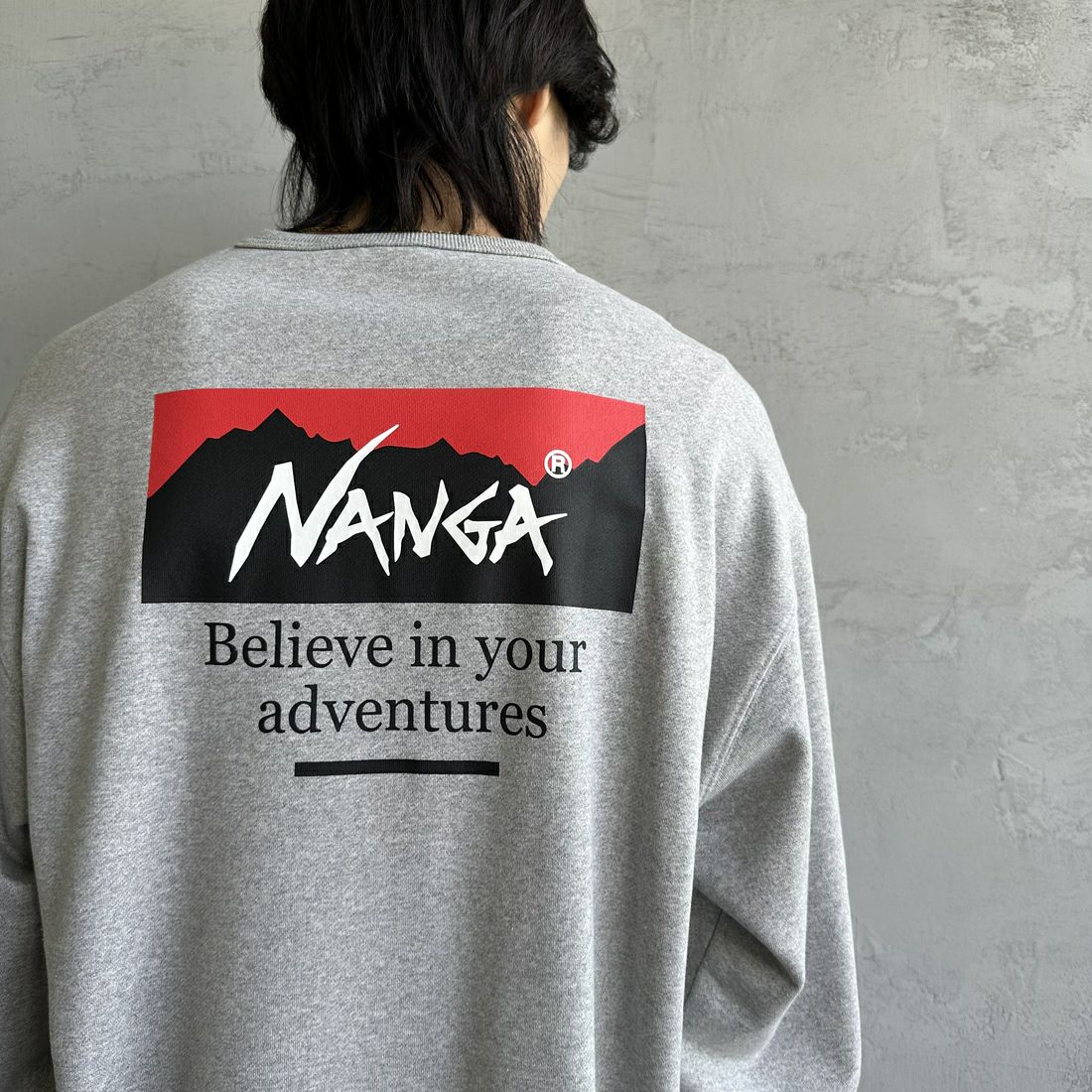 JEANSFACTORY × NANGA [ジーンズファクトリー × ナンガ] 別注 ボックスロゴ バックプリントスウェット [NW24AW-JF1] GRAY