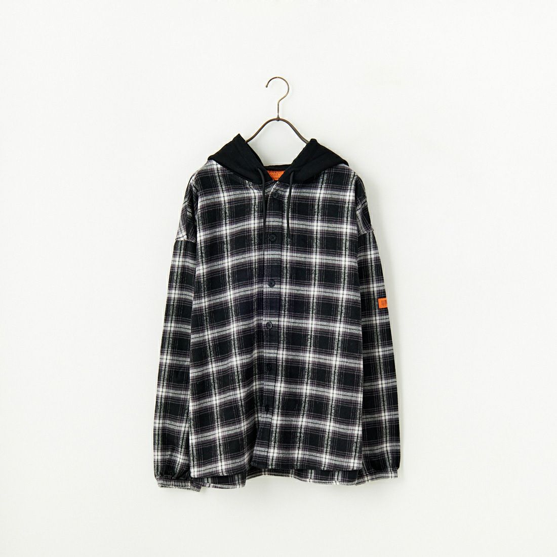 UNIVERSAL OVERALL [ユニバーサルオーバーオール] 別注 チェックフードシャツ [U2431100IN-JF] BLACK