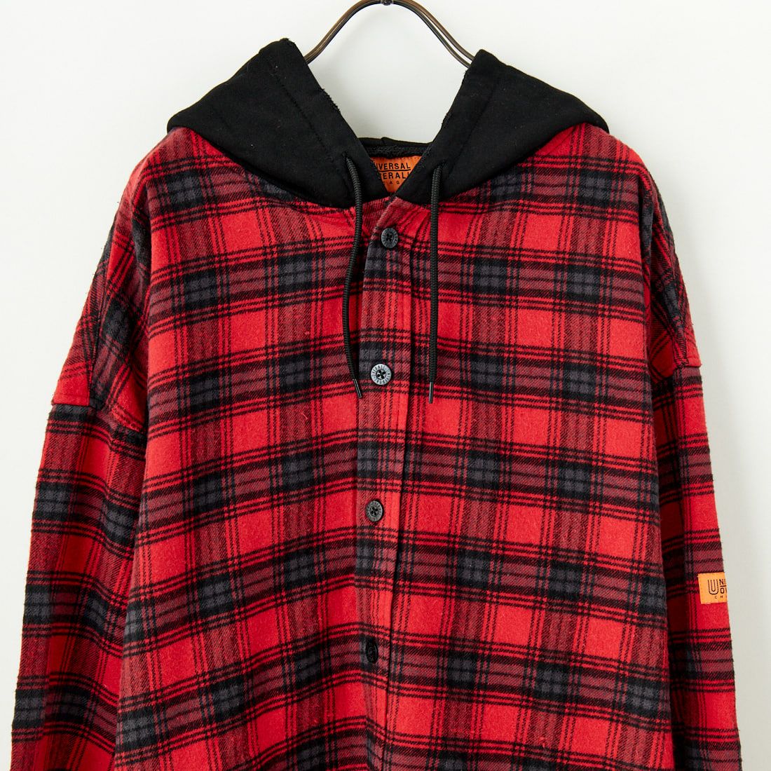 UNIVERSAL OVERALL [ユニバーサルオーバーオール] 別注 チェックフードシャツ [U2431100IN-JF] RED