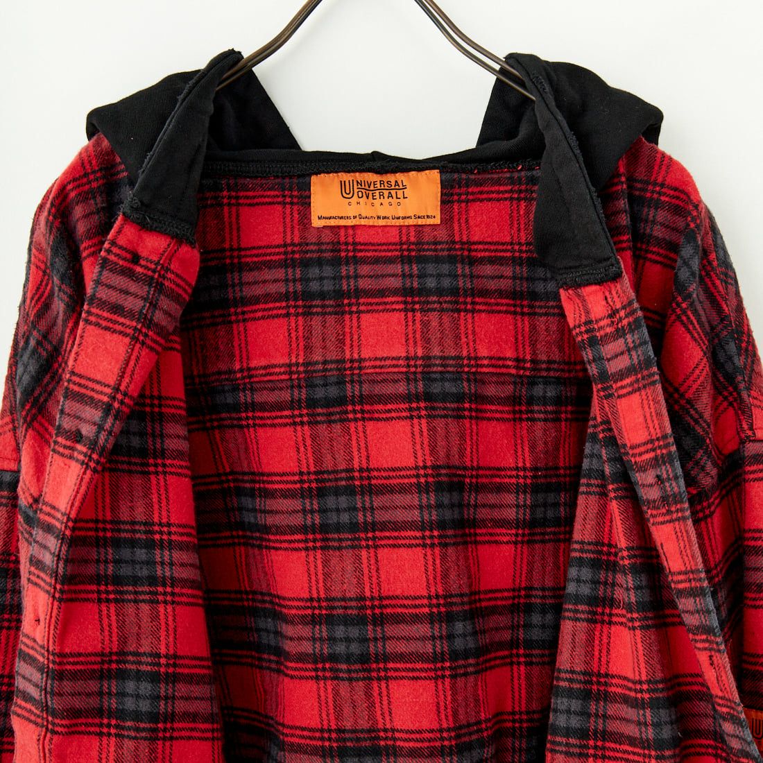 UNIVERSAL OVERALL [ユニバーサルオーバーオール] 別注 チェックフードシャツ [U2431100IN-JF] RED