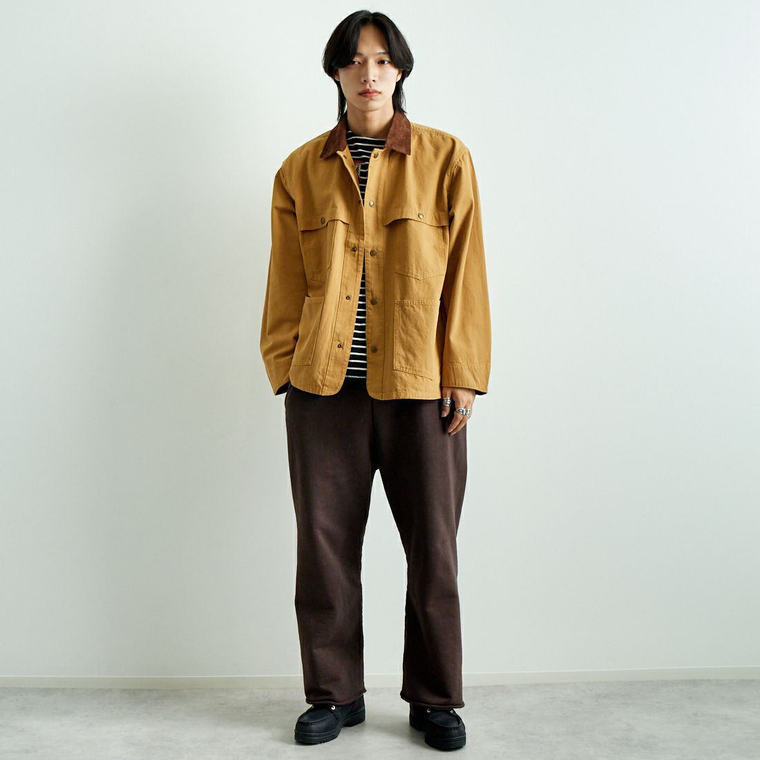 ARMY TWILL SANFORIZED [アーミーツイル サンフォライズド] ダックロガージャケット [AM-2454001] MUSTARD &&モデル身長：179cm 着用サイズ：M&&
