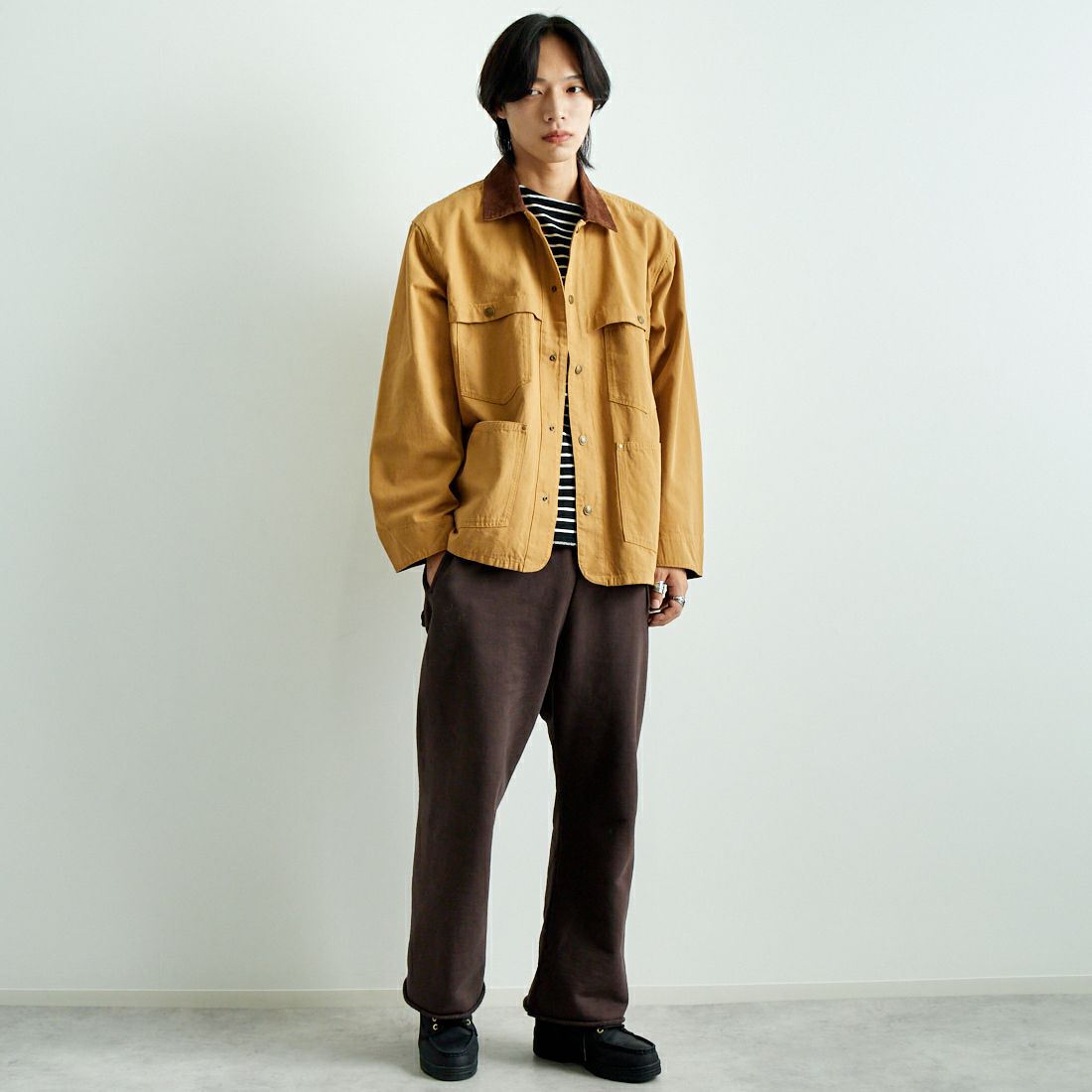 ARMY TWILL SANFORIZED [アーミーツイル サンフォライズド] ダックロガージャケット [AM-2454001] MUSTARD &&モデル身長：179cm 着用サイズ：M&&