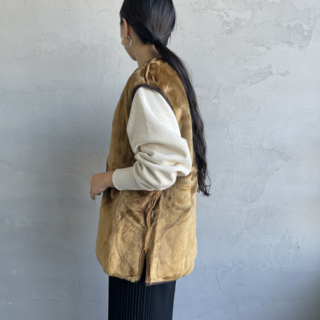 Barbour [バブアー] ウォームパイル ウェストコート ジップインライナーベスト [MLI0004] BROWN &&モデル身長：156cm 着用サイズ：40&&