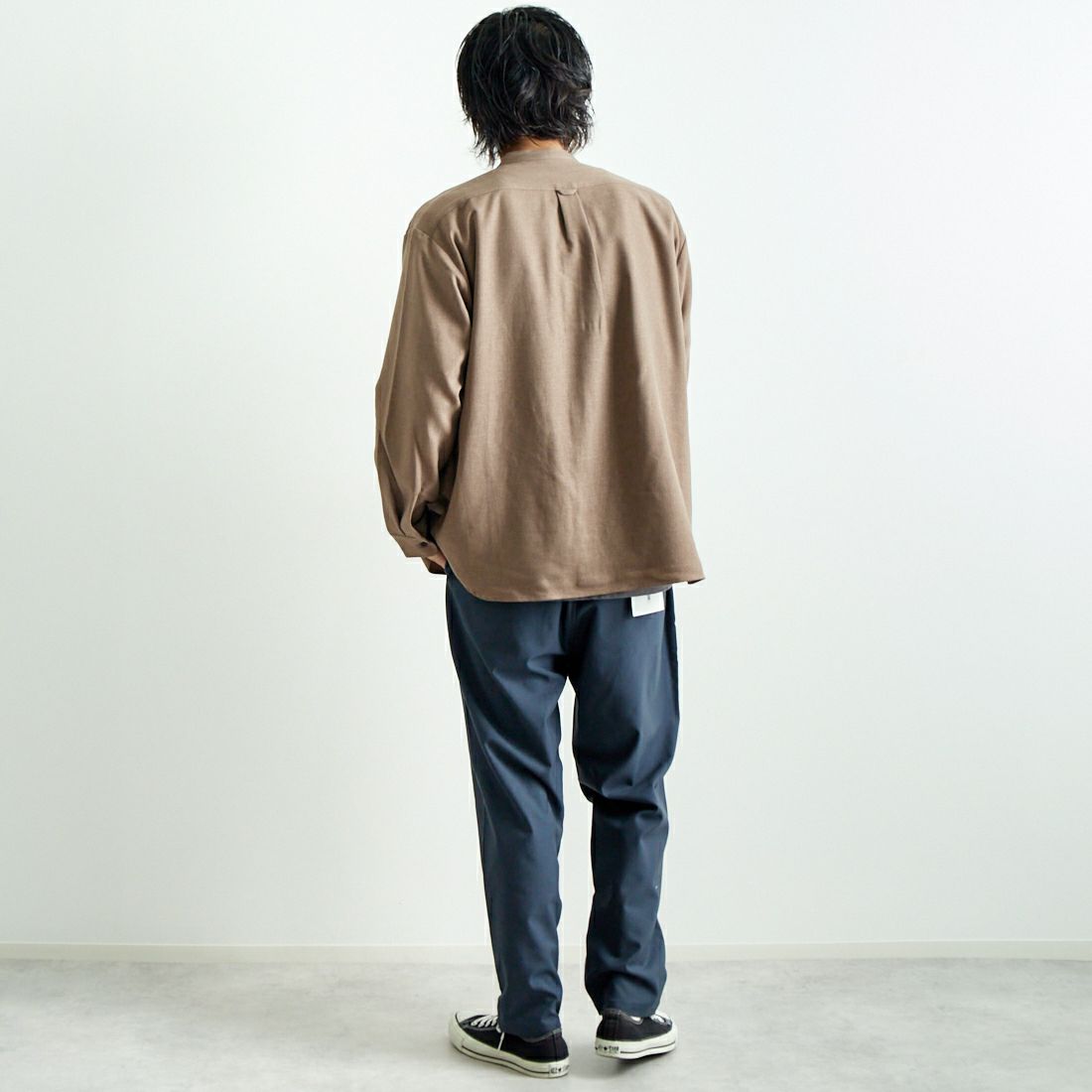 Jeans Factory Clothes [ジーンズファクトリークローズ] ウール混ストレッチワイドテーパードパンツ [JFC-243-054] 05 B.GRY &&モデル身長：182cm 着用サイズ：L&&