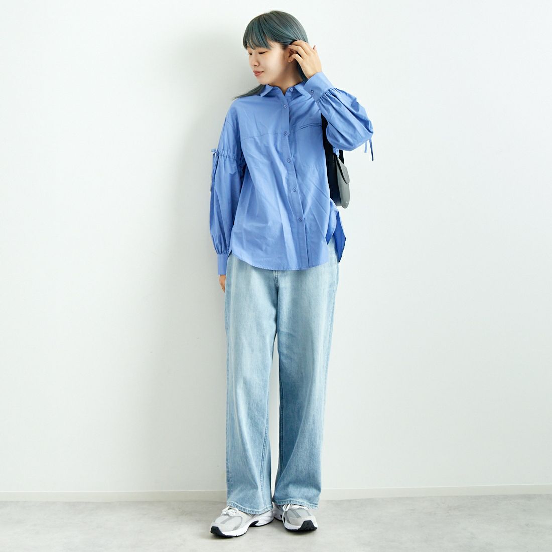 Jf Ready Made [ジェイエフレディメイド] T/Cブロード袖リボンシャツ [8843306-01] 82 ﾌﾞﾙｰ &&モデル身長：167cm 着用サイズ：F&&