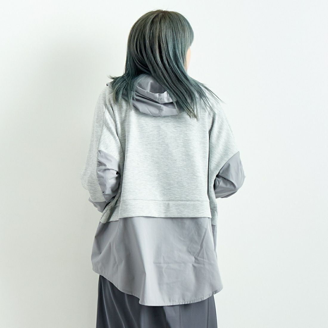 Jeans Factory Clothes [ジーンズファクトリークローズ] 異素材切り替え ボンディングパーカー [21243068] 006 ｸﾞﾚｰ &&モデル身長：167cm 着用サイズ：F&&