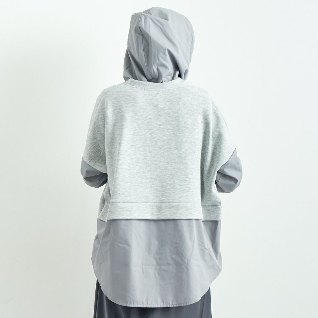 Jeans Factory Clothes [ジーンズファクトリークローズ] 異素材切り替え ボンディングパーカー [21243068] 006 ｸﾞﾚｰ &&モデル身長：167cm 着用サイズ：F&&