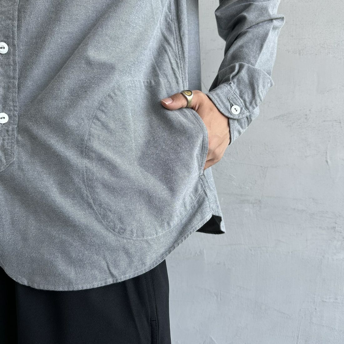 DANTON [ダントン] 先染めビエラ バンドカラーシャツ [DT-B0280VSS] GREY CHAMB