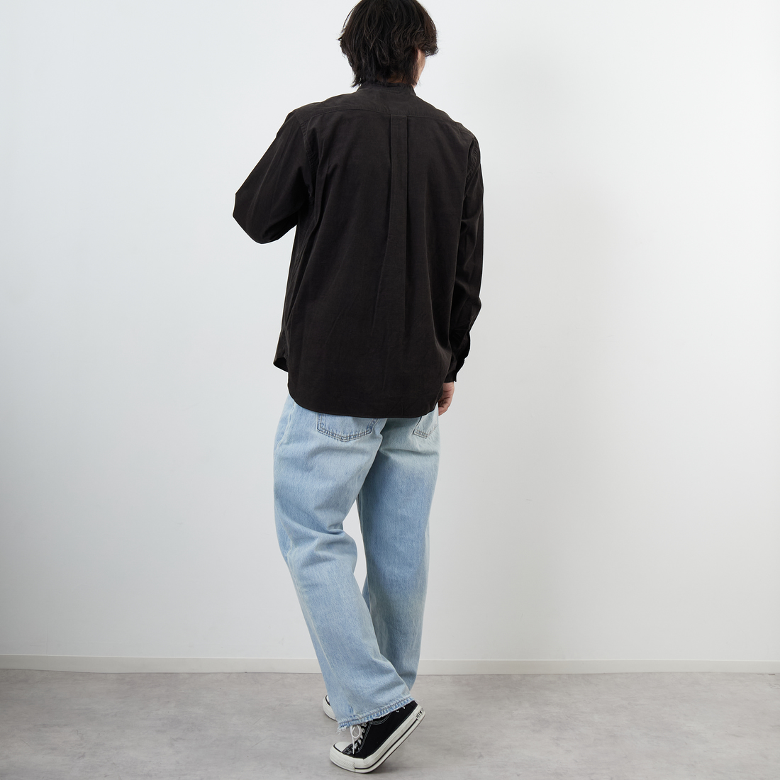 DANTON [ダントン] コーデュロイ バンドカラーシャツ [DT-B0291MCD] CHARCOAL &&モデル身長：179cm 着用サイズ：40&&