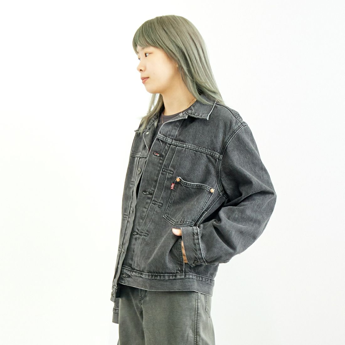LEVI'S [リーバイス] TYPE1 トラッカージャケット [A3174-00] 00 MIDNIGH &&モデル身長：167cm 着用サイズ：S&&