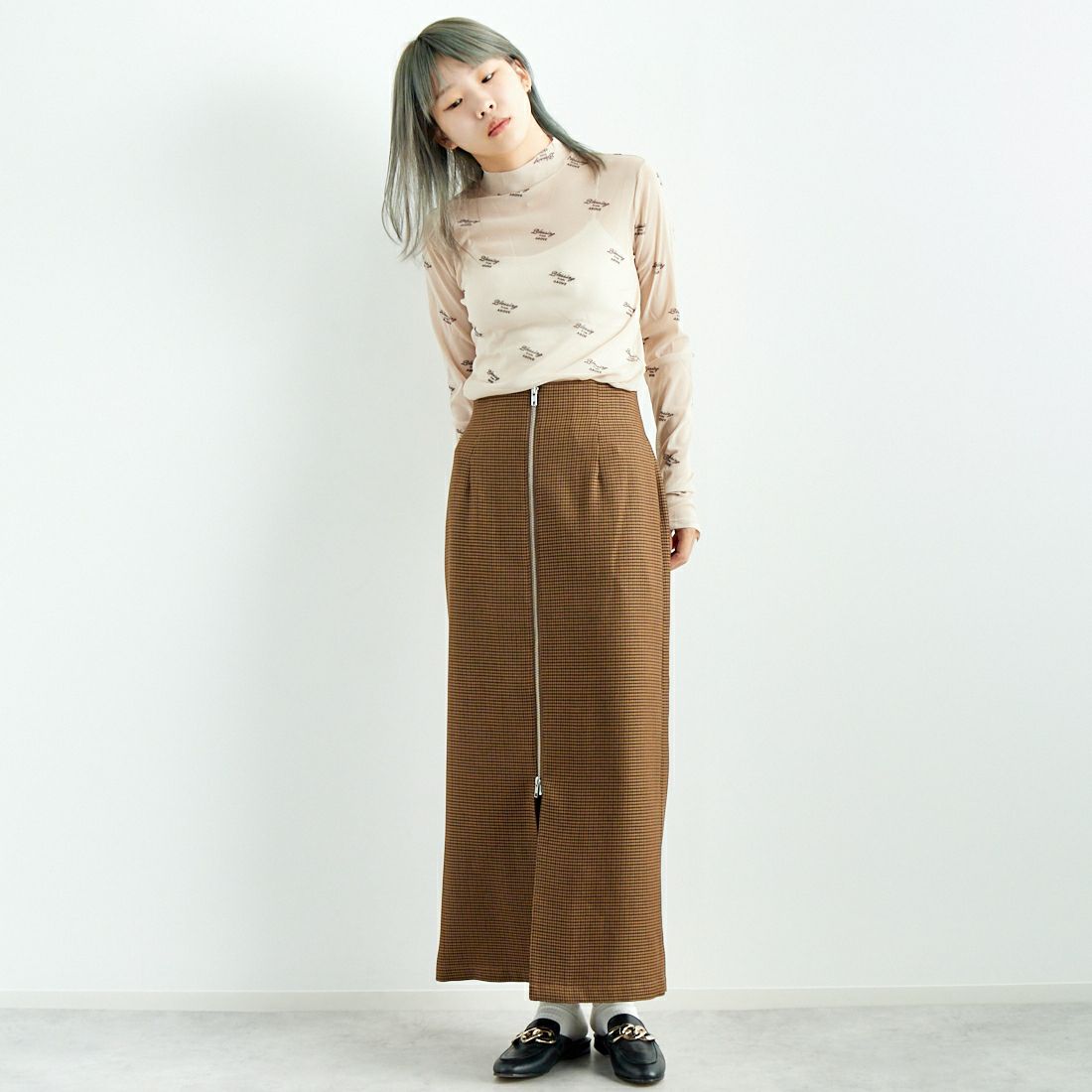 Jeans Factory Clothes [ジーンズファクトリークローズ] ジップスリットタイトスカート [21243056] 036 ﾌﾞﾗｳﾝC &&モデル身長：167cm 着用サイズ：36&&