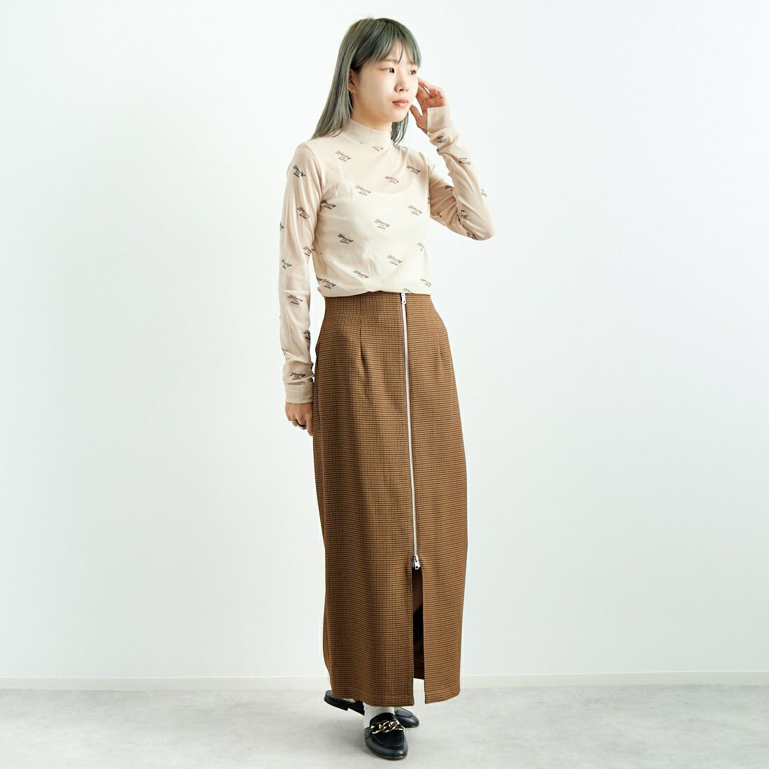 Jeans Factory Clothes [ジーンズファクトリークローズ] ジップスリットタイトスカート [21243056] 036 ﾌﾞﾗｳﾝC &&モデル身長：167cm 着用サイズ：36&&