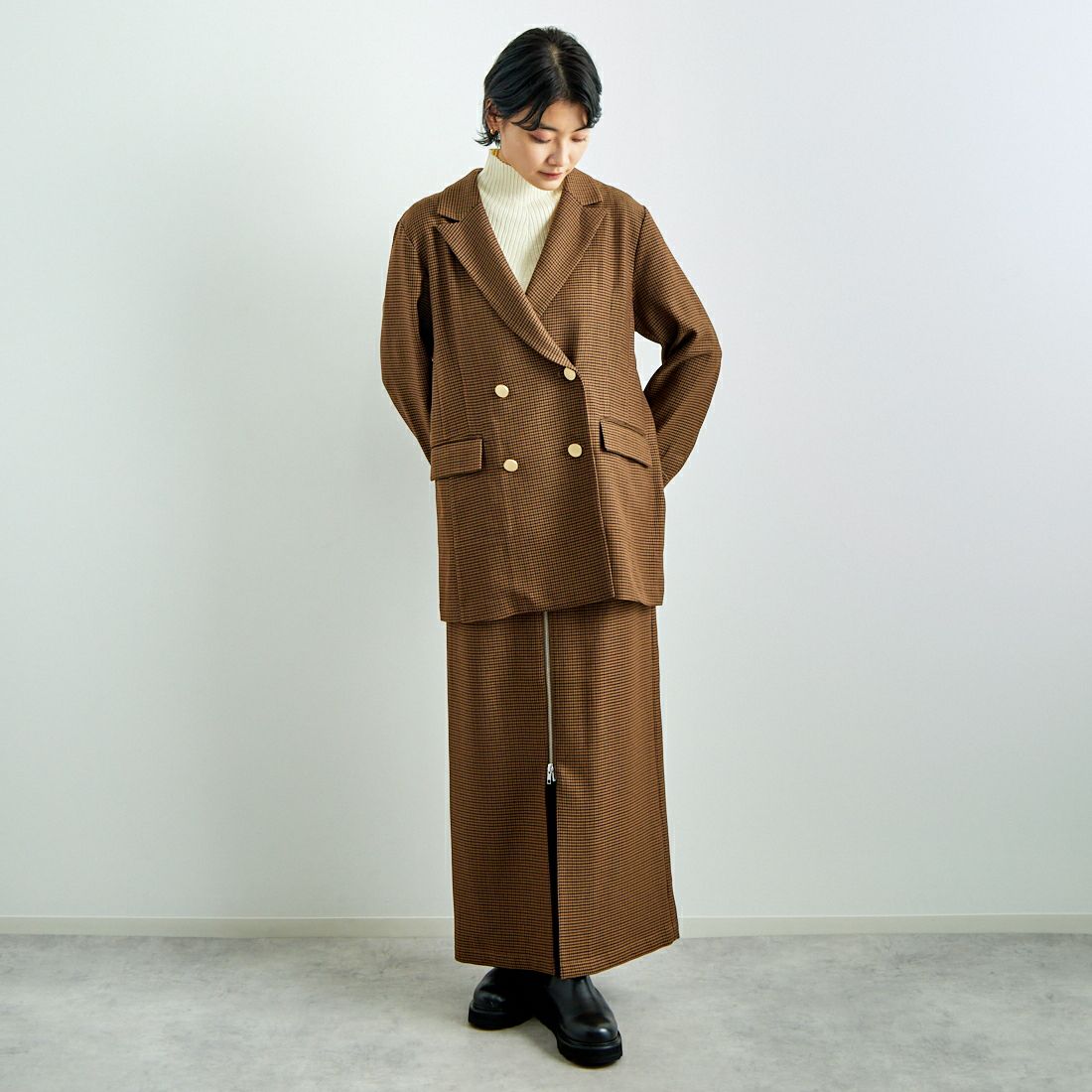 Jeans Factory Clothes [ジーンズファクトリークローズ] ジップスリットタイトスカート [21243056] 036 ﾌﾞﾗｳﾝC &&モデル身長：160cm 着用サイズ：36&&