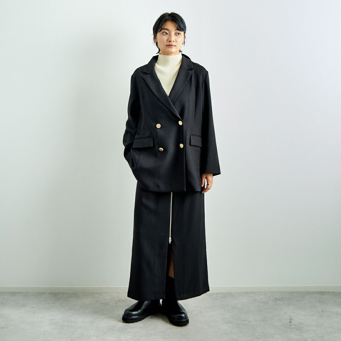 Jeans Factory Clothes [ジーンズファクトリークローズ] ジップスリットタイトスカート [21243056] 004 ﾌﾞﾗｯｸ &&モデル身長：160cm 着用サイズ：36&&