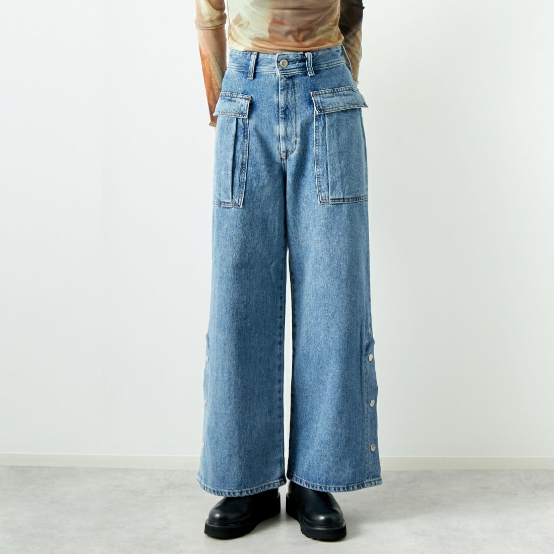 SOMETHING [サムシング] ビッグポケットスリットワイドデニムパンツ  