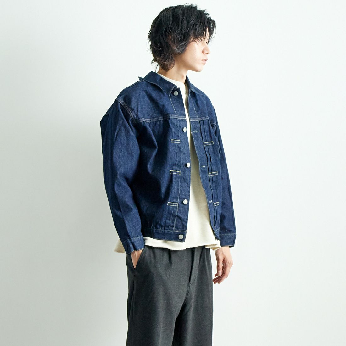 orSlow [オアスロウ] BOTH サイドデニムジャケット [01-6115] 81 ONE WAS &&モデル身長：182cm 着用サイズ：3&&
