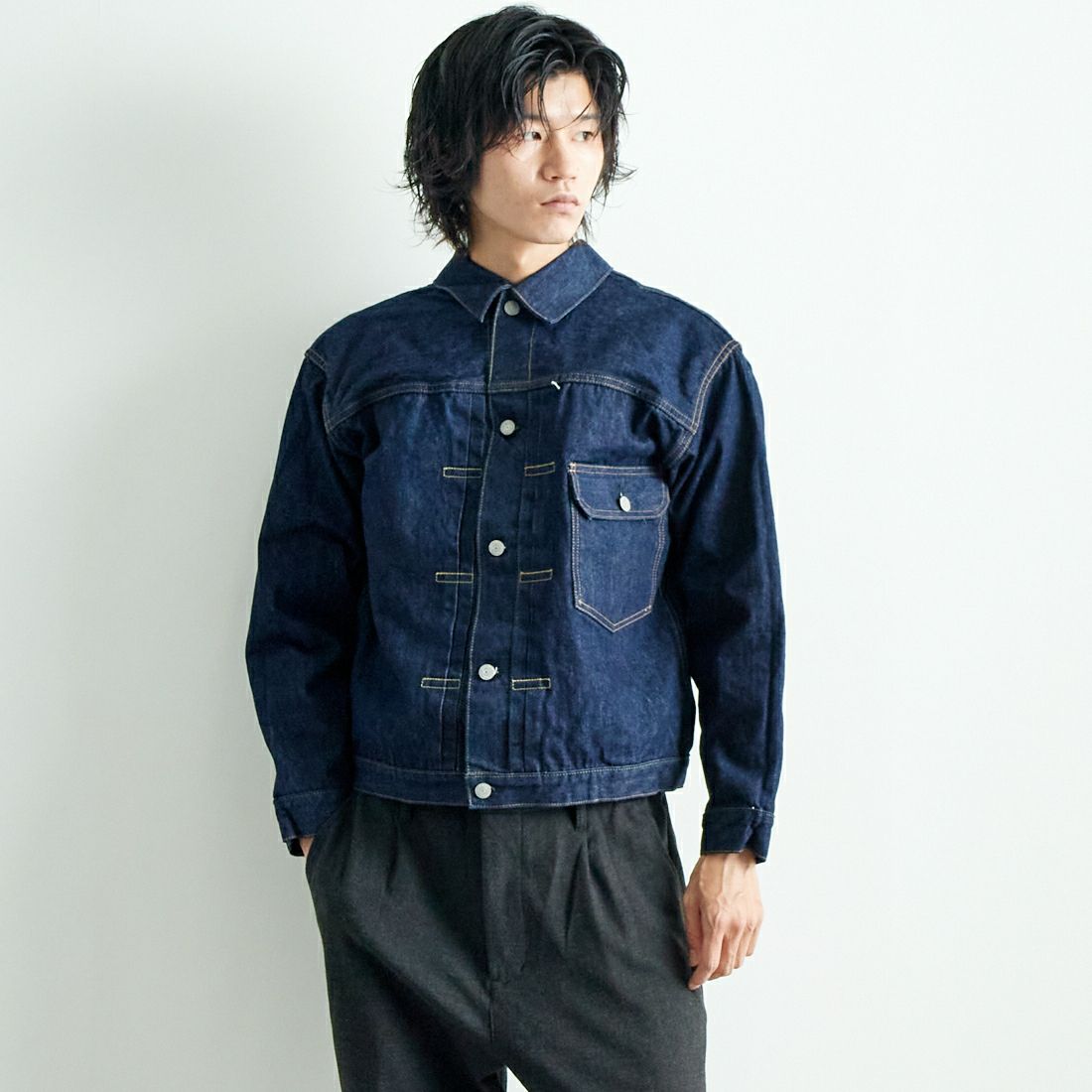 orSlow [オアスロウ] BOTH サイドデニムジャケット [01-6115] 81 ONE WAS &&モデル身長：182cm 着用サイズ：3&&