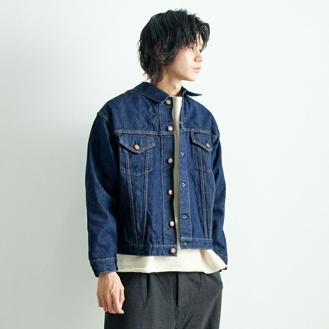 orSlow [オアスロウ] BOTH サイドデニムジャケット [01-6115] 81 ONE WAS &&モデル身長：182cm 着用サイズ：3&&
