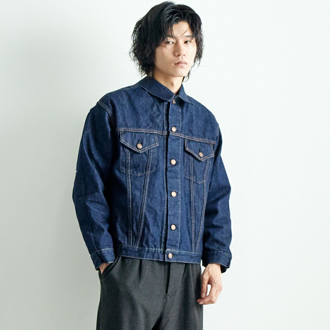 orSlow [オアスロウ] BOTH サイドデニムジャケット [01-6115] 81 ONE WAS &&モデル身長：182cm 着用サイズ：3&&